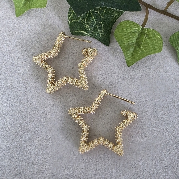 Boutique Jewelry - Gold Filled Textured Star Hoop Earrings